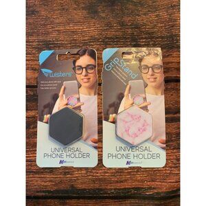 Twisters & GripStand Universal Phone Holder Set Hexagon Design Black & Rose Marb